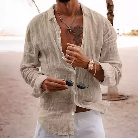 2025 camisas de linho de algodão masculino topo simples laple sólido homem cam