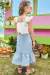 Conjunto de Blusa Boxy em Tricoline Bordado e Saia Midi em Jeans Infanti na internet
