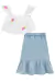 Conjunto de Blusa Boxy em Tricoline Bordado e Saia Midi em Jeans Infanti - loja online