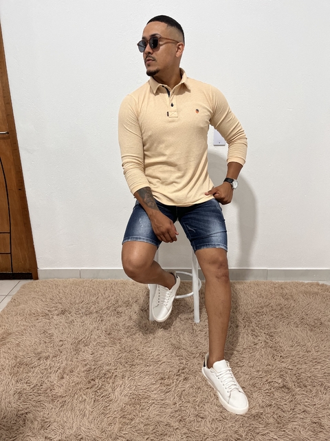 POLO MANGÃO CHESS CREME
