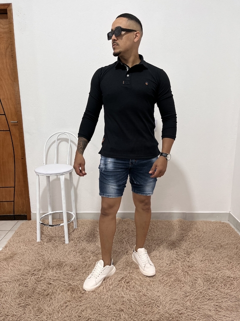 POLO MANGÃO M.PREMIUM PRETO