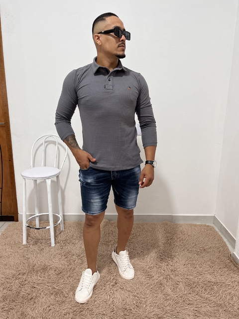 POLO MANGÃO CHESS CHUMBO