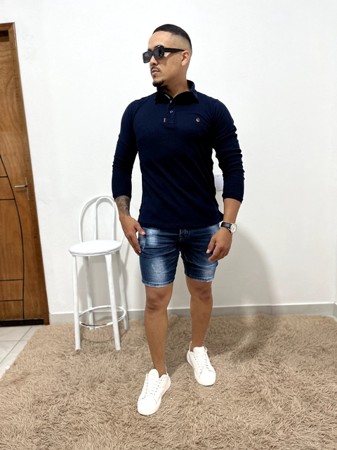 POLO MANGÃO CHESS MARINHO