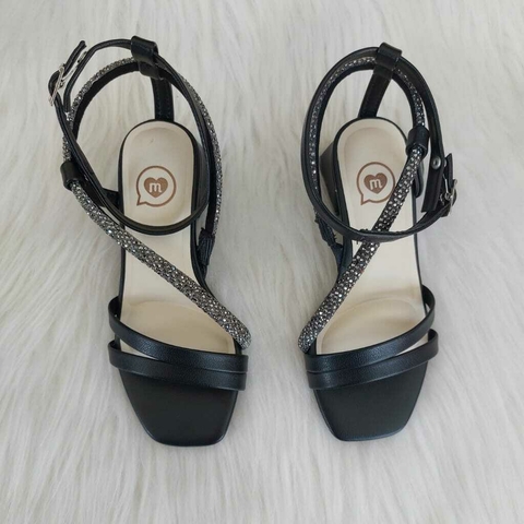 Sandália Molekinha Com Salto Tira Strass Preto