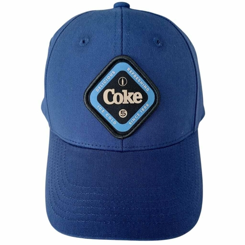 BONE COCA COLA PATCH SILKADO APLICADO BORD FRONTAL DORA U AZUL MARINHO - comprar online