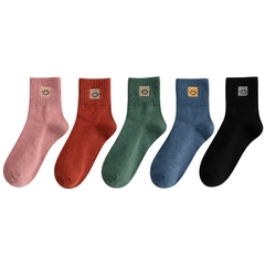 5 pares/lote Meias Femininas de Algodão com Bordado de Sorriso na internet