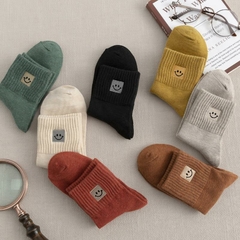 5 pares/lote Meias Femininas de Algodão com Bordado de Sorriso - loja online