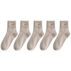 5 pares/lote Meias Femininas de Algodão com Bordado de Sorriso - Higher Self