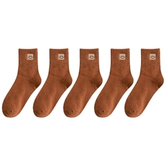 5 pares/lote Meias Femininas de Algodão com Bordado de Sorriso - comprar online
