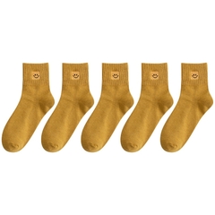 5 pares/lote Meias Femininas de Algodão com Bordado de Sorriso - loja online