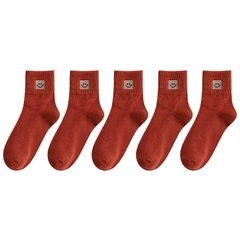 5 pares/lote Meias Femininas de Algodão com Bordado de Sorriso - comprar online