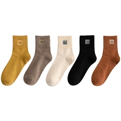 5 pares/lote Meias Femininas de Algodão com Bordado de Sorriso - Higher Self