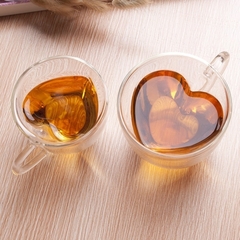 Imagem do Caneca de vidro em forma de coração Copos de casal Copo de vidro de parede dup
