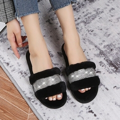 BEVERGREEN Winter Women House Chinelos Faux Fur Faux Flat Shoes Women Slip on Ho - loja online