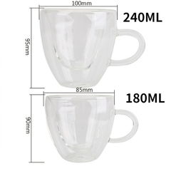 Caneca de vidro em forma de coração Copos de casal Copo de vidro de parede dup - Higher Self