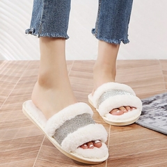 BEVERGREEN Winter Women House Chinelos Faux Fur Faux Flat Shoes Women Slip on Ho