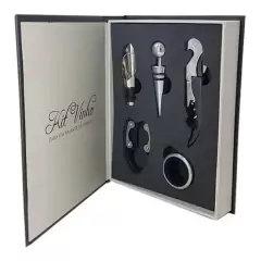 Kit Vinho Abridor Saca Rolhas Tampa Dosador Livro 05 Peças - Baratiê Shop 