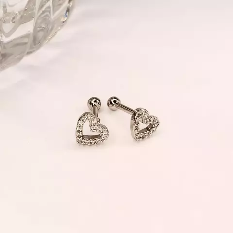 PIERCING TRAGUS CORAÇAO CRAVEJADO F PRATA