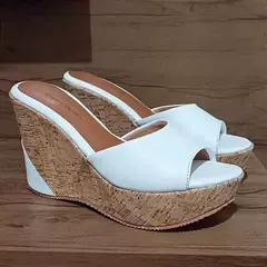 Sandália Feminina Tamanco Alto Cortiça Branca Novidade Promoção
