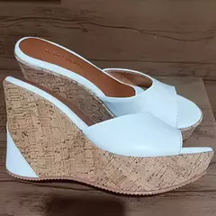 Sandália Feminina Tamanco Alto Cortiça Branca Novidade Promoção na internet