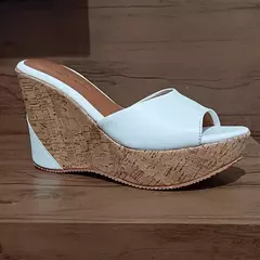 Sandália Feminina Tamanco Alto Cortiça Branca Novidade Promoção - Rispa Calçados