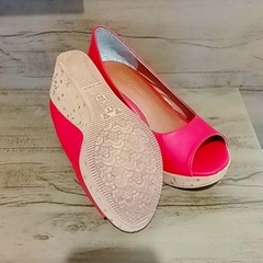 Sandália Feminina Anabela PeepToe Baixa Vermelha Novidade Promoção - loja online