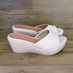 Sandália Feminina Tamanco Peeptoe Anabela 7cm Baixa Nude Novidade Promoção - loja online