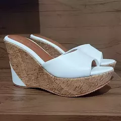 Sandália Feminina Tamanco Alto Cortiça Branca Novidade Promoção