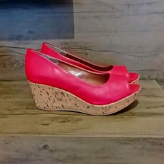 Sandália Feminina Anabela PeepToe Baixa Vermelha Novidade Promoção