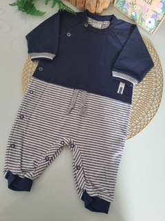 Macacão Longo Bebê Sonho Mágico Detalhe Listras 131955 Masculino – Marinho/Mescla - comprar online