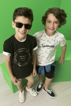 Conjunto de Camiseta em Meia Malha e Bermuda em Sarja Empapelada 66334 LucBoo - Bueno's Kids Moda Infantil
