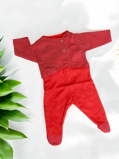 Macacãozinho vermelho com bolinha branca - para bebês reborn até 50cm