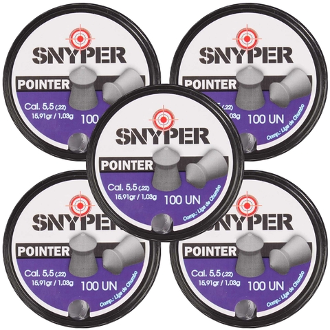 5x Chumbinho de Pressão Pointer Snyper 5.5 100 unid