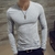 SHUJIN 2021 Men Casual T Shirts Manga Longa Estampada Tops Decote em V Slim Tees na internet