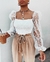 Blusa Feminina Mesh Sheer Chiffon Transparente Manga Longa Top Shirt Blusa Moda na internet