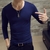 Imagem do SHUJIN 2021 Men Casual T Shirts Manga Longa Estampada Tops Decote em V Slim Tees