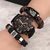 Conjunto de pulseiras de relógios masculinos de couro, trançado, lobo, marca d