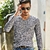SHUJIN 2021 Men Casual T Shirts Manga Longa Estampada Tops Decote em V Slim Tees - comprar online
