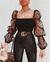 Blusa Feminina Mesh Sheer Chiffon Transparente Manga Longa Top Shirt Blusa Moda