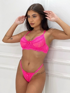 Conjunto Chantilly Rosa Neon - SegredosLingeriesp