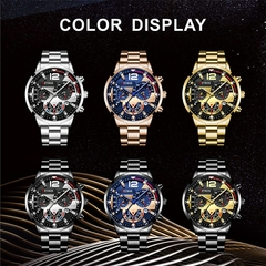 Relógios masculinos de luxo, pulseira de ouro, aço inoxidável, relógio de ca