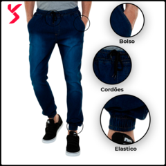 Calça Jogger Jeans Masculina com Elástico na Perna e Ajuste por Cordão - loja online