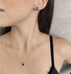 Conjunto Gota Azul Escuro Prata 925 - comprar online