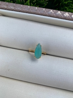 Anel Cris Pedra Verde Leitoso Banhado a Ouro 18k