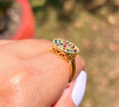 Anel Deia Cravejado com Pedras Coloridas Banhado a Ouro 18k - Palladinijoias