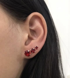 Trio de Brincos Prata 925 Ponto de Luz Vermelho - comprar online