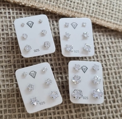 Trio de Brincos Ponto de Luz Quadrado Prata - comprar online