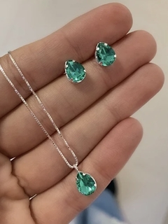 Conjunto Gota Verde Turmalina Prata 925