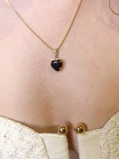 Conjunto Coração Pedra Preta Banhado a Ouro 18K - loja online