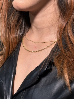 Colar Duplo Jade Bolinhas Banhado a Ouro 18K